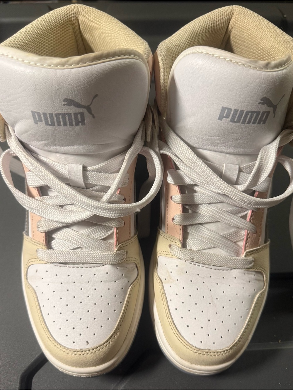 Puma White, Cream & Light Pink High-Top Sneakers